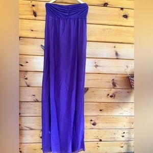 NWT MISS QEE PURPLE SIZE LARGE FORMAL STRAPLESS SHEER GOWN